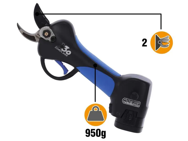 VESCO X30 - Sécateur électrique de taille à batterie - 2x 14,4 V 2,6 Ah - Diamètre de coupe 32 mm