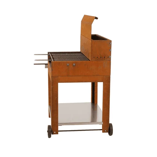 Folpo - Barbecue à bois et à charbon en acier Corten avec chariot