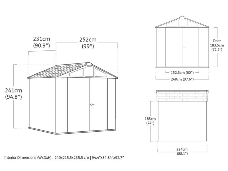 Keter Stronghold 8X8 - Abri de jardin - Avec porte à double battant - 252 × 231 × 241 cm