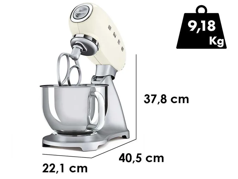 Smeg SMF02CREU Crème - Batteur Mélangeur Planétaire - Bol en Inox de 4,8 litres