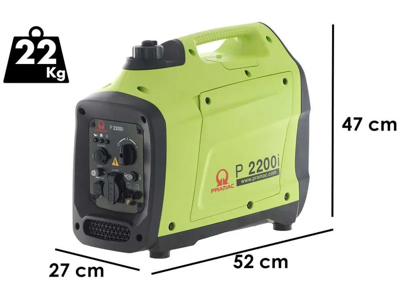 Pramac P2200i - Groupe électrogène à inverter insonorisé 2.1 kW - Continu 1.9 kW Monophasé