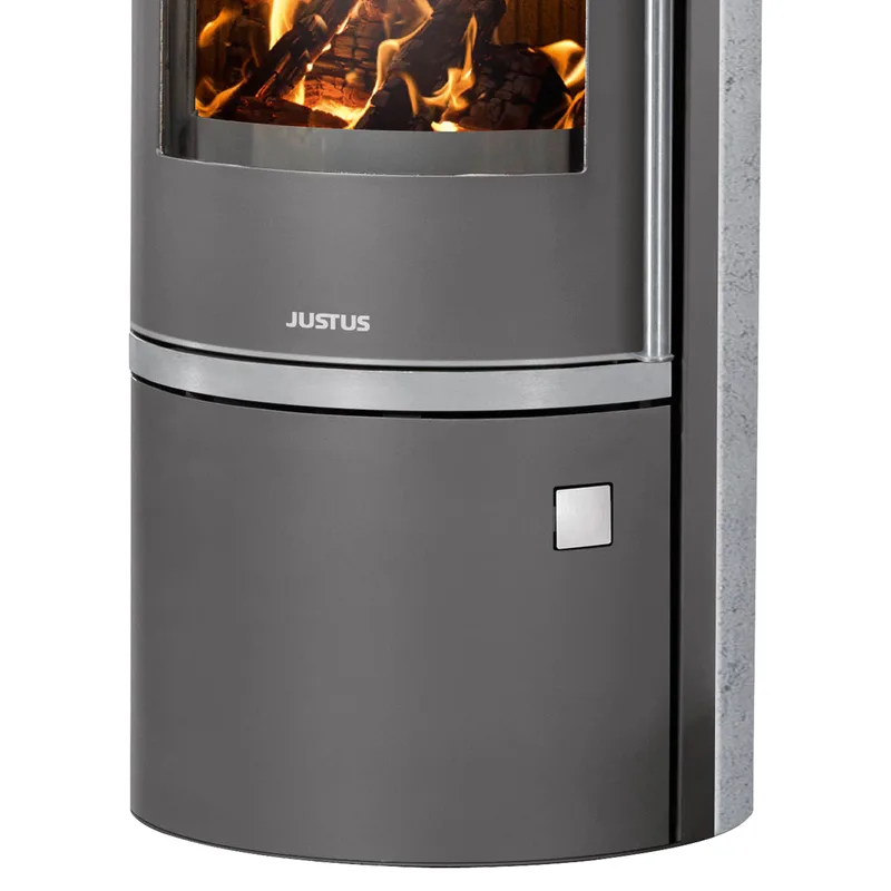 Justus Faro W+ 2.0 Poêle à bois en acier gris fonte avec revêtement en stéatite.