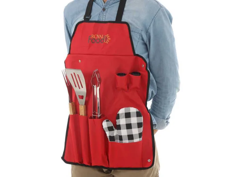 Set Tablier avec Ustensiles barbecue + Brosse/raclette pour nettoyage du barbecue