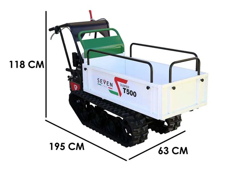 Brouette à chenilles Seven Italy T500 GX-E - Benne extensible - démarrage électrique - Capacité portante 500 kg