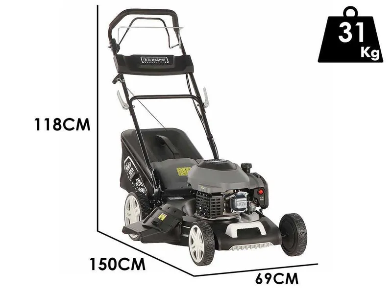Blackstone Essentials ESP 510-200 - Tondeuse à gazon thermique autotractée BullMach ACHILLE 51 MY22 - 4 en 1 - Moteur de 200cm3