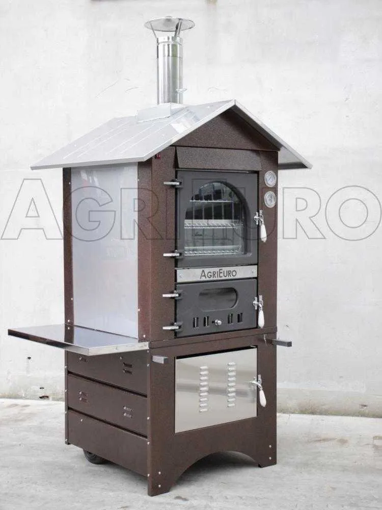 AgriEuro Medius 60 Deluxe EXT - Four à bois en acier d'extérieur - Cuivre émaillé - Inox