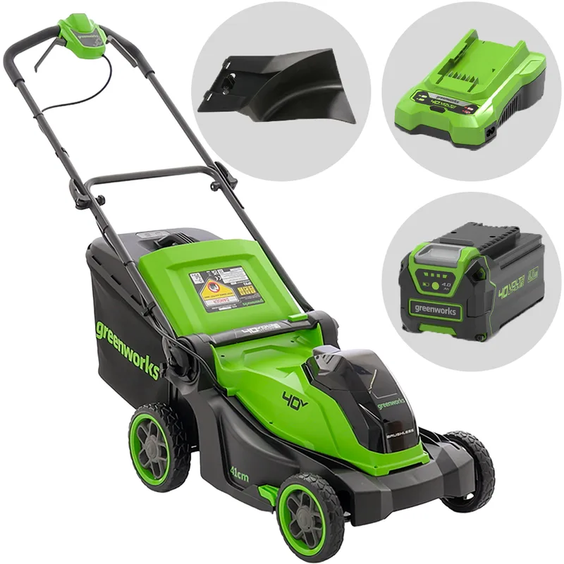 Greenworks MO40L413-01 - Tondeuse à gazon à batterie - 40 V/4 Ah - Largeur de coupe 41 cm