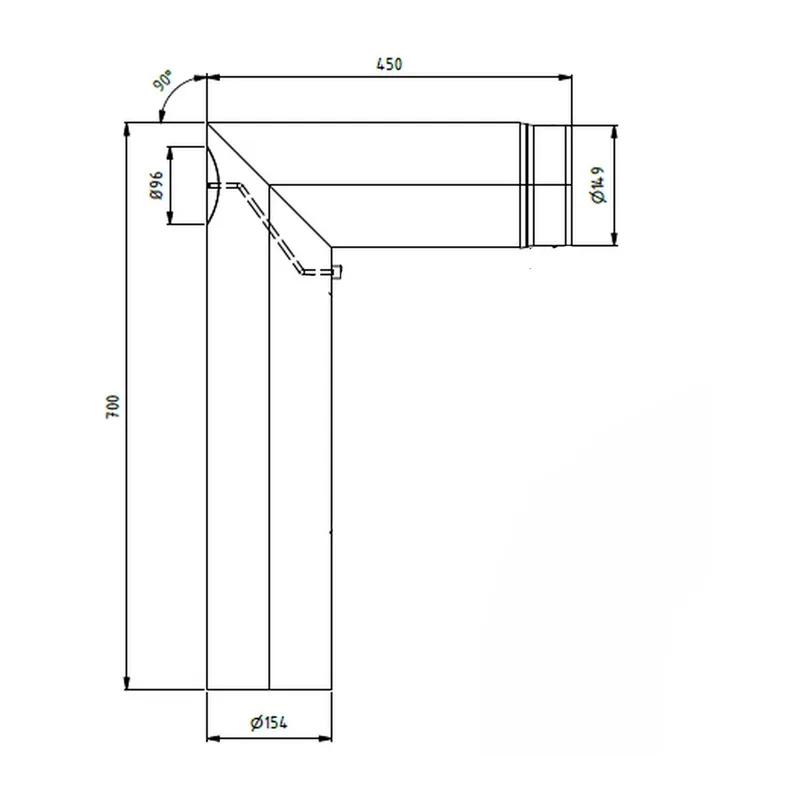 Raik coude LS diamètre 150/90° 2,00mm 2-pièces 700/450 avec porte intégrée gris