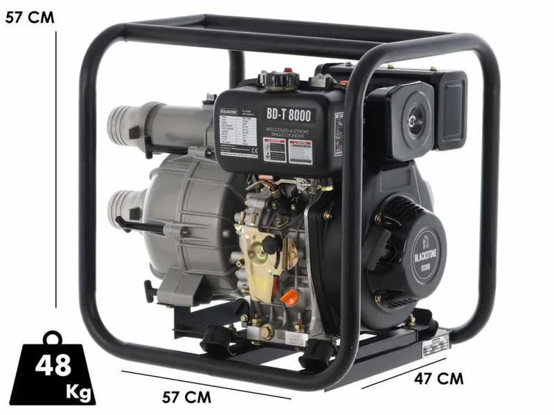 Pompe thermique diesel Blackstone BD-T 8000 pour eaux usées sales avec raccords 80 mm - Euro 5