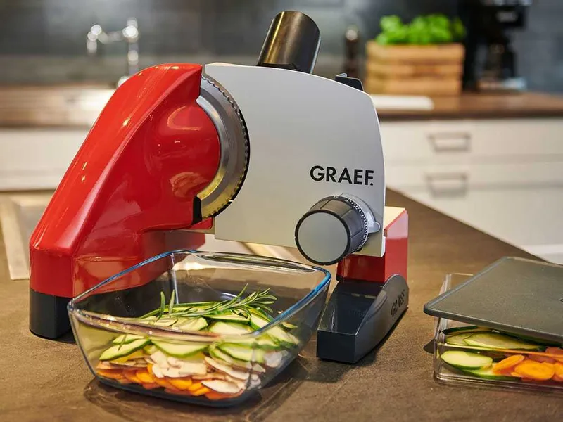 Graef SKS 500 Rouge - Trancheuse 2 en 1 avec trancheuse à légumes - Lame de 170 mm