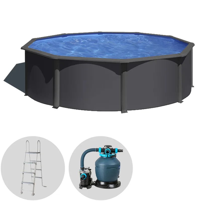 Gre Anthracite Ronde Ø460 x 120 cm - Piscine hors-sol en acier