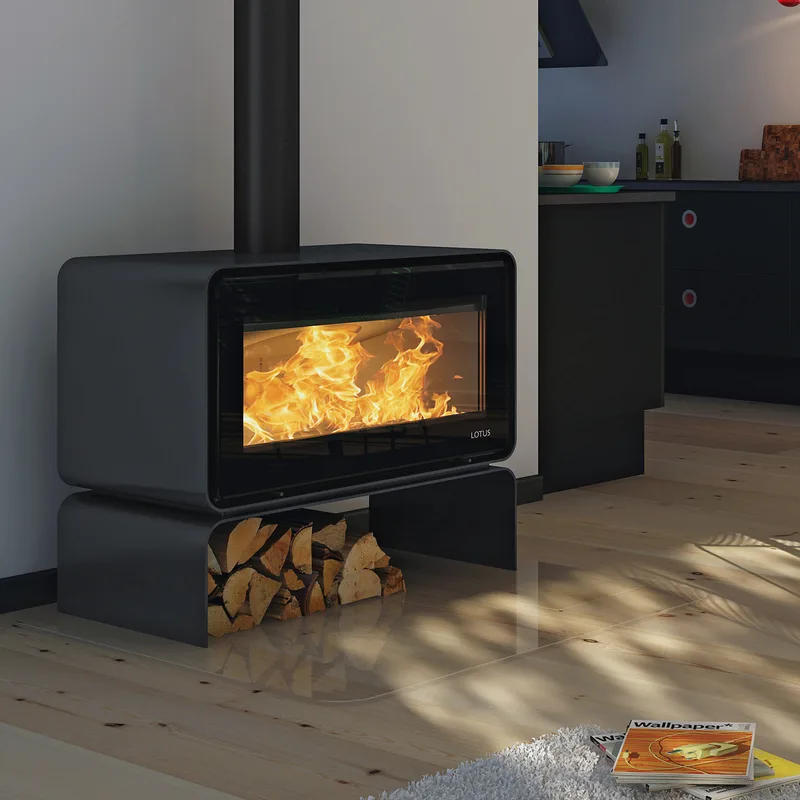 Poêle à bois Lotus Living Base Ocean Dark, évacuation des fumées par le haut