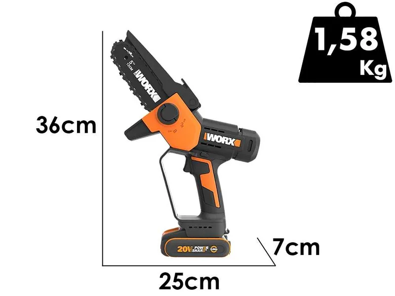 Worx WG326E - Élagueuse sur batterie + perche de rallonge de 125 cm - 20 V 2 Ah