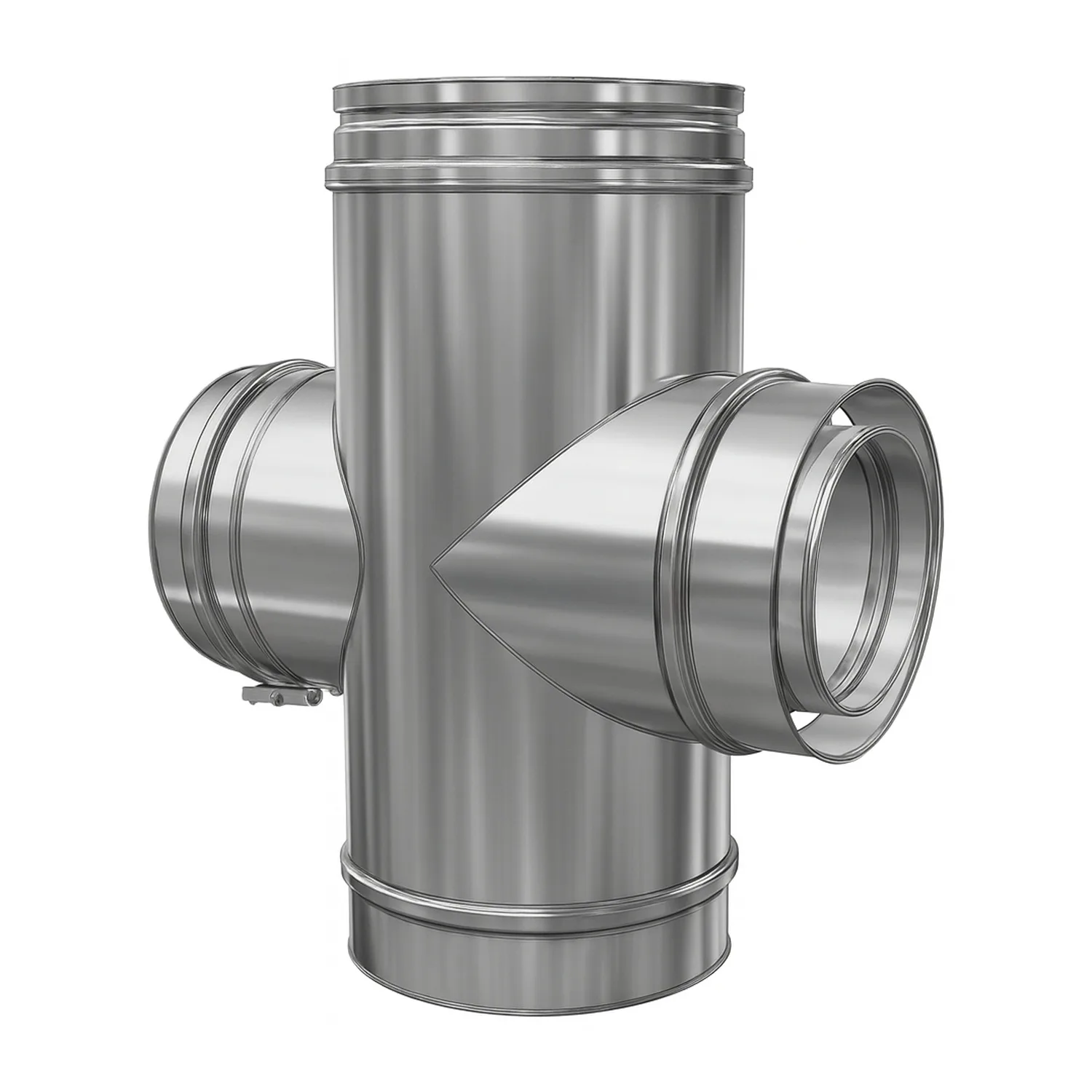 Schiedel ICS raccordement tuyaux 90° Ø150 avec raccordement de porte de nettoyage rond pour combustibles solides double paroi brillant
