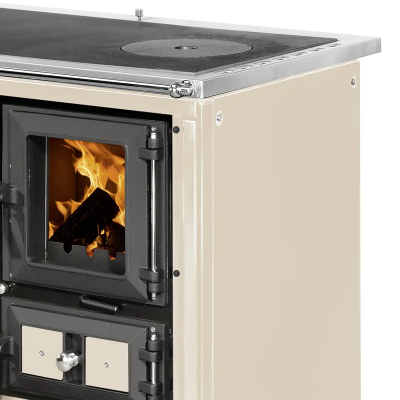 Justus Rustico-90 2.0 Poêle de cuisine en acier crème, compartiment de cuisson à gauche