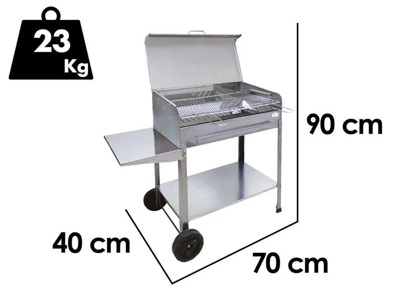 Mille Achille Large - Barbecue à charbon en acier inox artisanal - 67,5x37 cm