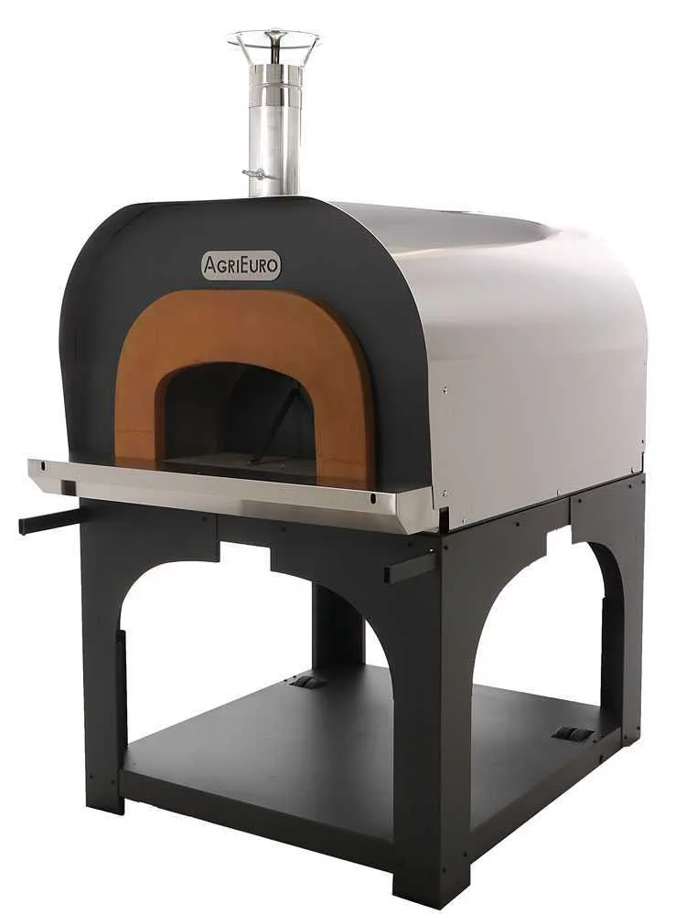 AgriEuro Cibus Inox 1000 - Four à bois pour pizza d'extérieur avec chambre de cuisson Ø 100 - Capacité de cuisson : 6 pizzas