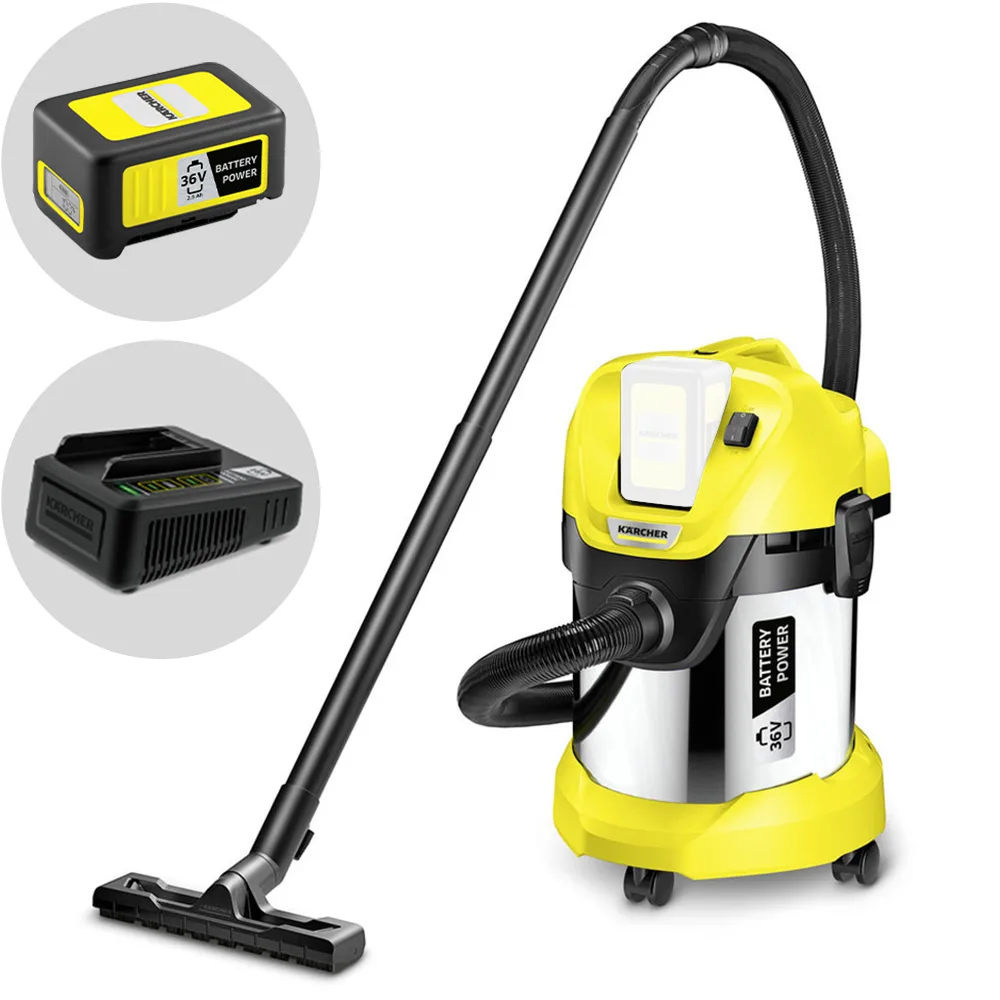 Karcher WD 3 Premium Battery 36 V - Aspirateur multifonction à batterie 36V 2.5Ah - Solides, liquides et souffleur