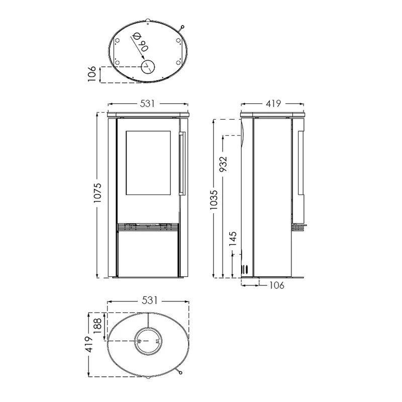 TermaTech TT21RS Poêle à bois Acier Noir Pierre ollaire Mat