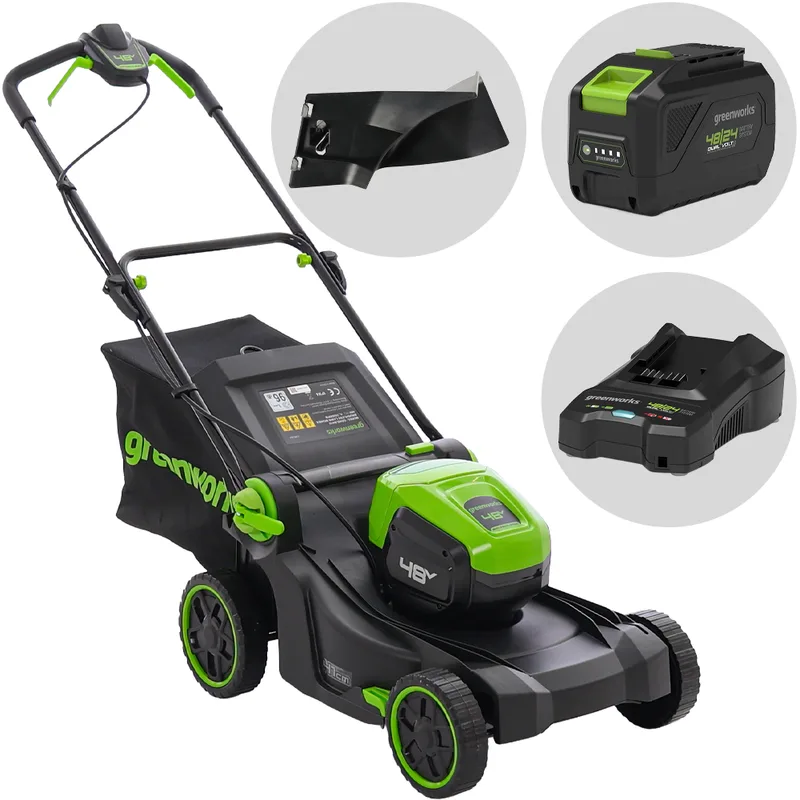 Greenworks GD48LM41II - Tondeuse à gazon à batterie - 48 V/4 Ah - Largeur de coupe 41 cm