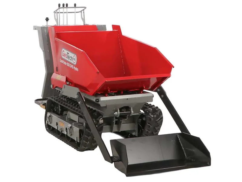 GeoTech Pro GeoPorter 650 DHS Hydro - Brouette motorisée à chenilles avec benne dumper 650 kg et pelle - Transmission hydrostatique