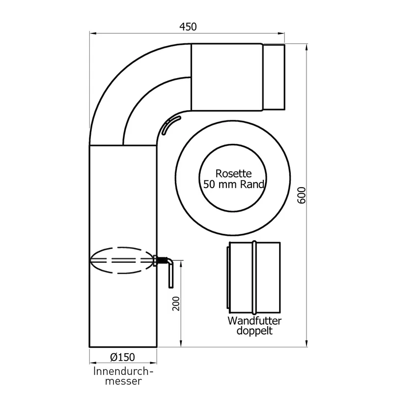 Raik Basic coude de tuyau de fumée set 150mm noir rond pour tuyau de fumée / conduit de fumée