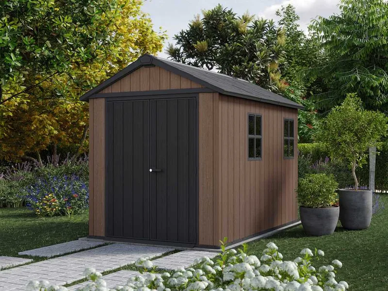Keter Newton plus 759/975 - Abri de jardin - Avec porte à double battant et fenêtres - 230 x 287 x 246 cm