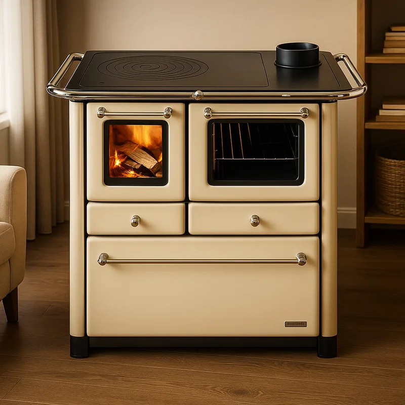 Westminster cuisinière à bois K 85 F II Cappuccino raccordement tuyaux gauche