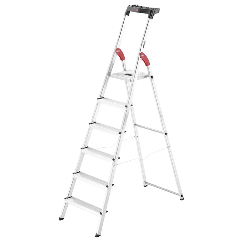 Hailo L60, 6 marches, 1.90m - Échelle en aluminium avec tréteau - Ultra-légère