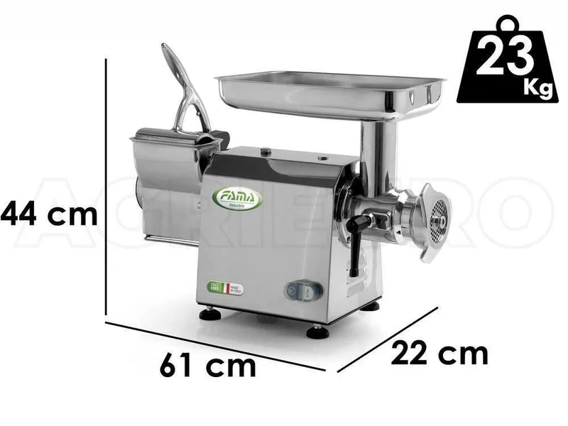 Fama TGI22 - Hachoir à viande électrique - Râpe intégrée - Groupe de hachage en acier inox - 400V