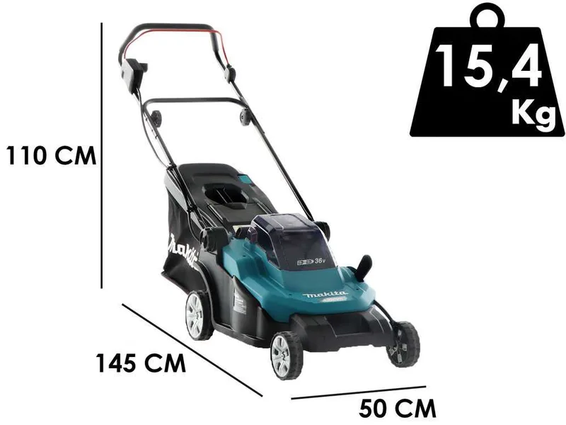 Makita DLM432PT2 - Tondeuse à gazon électrique 2 X 5 Ah au lithium - Bac de ramassage, 43 cm