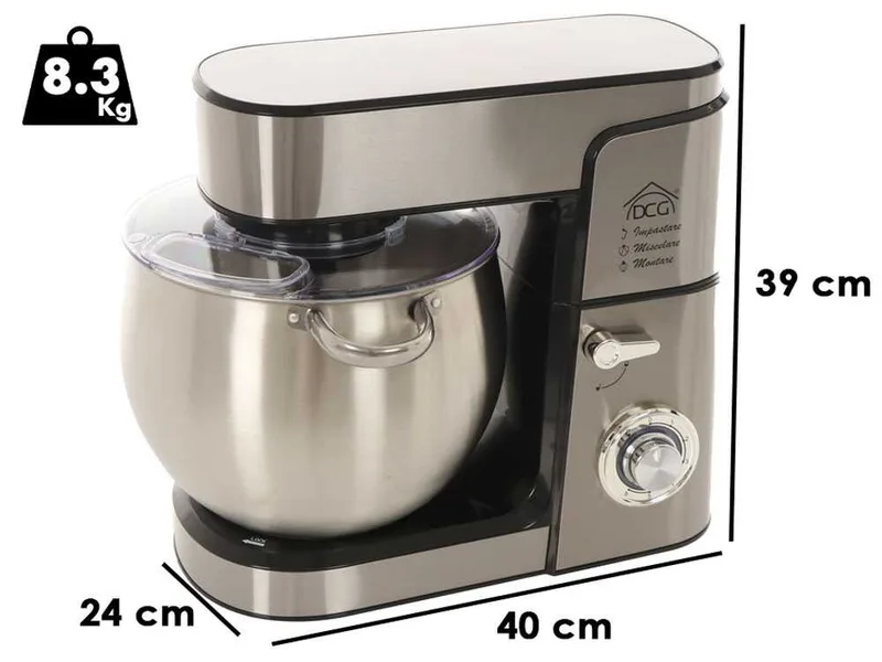 Batteur mélangeur planétaire DCG KM1512 avec cuve en acier 12 litres - Multifonctions à décrochage rapide