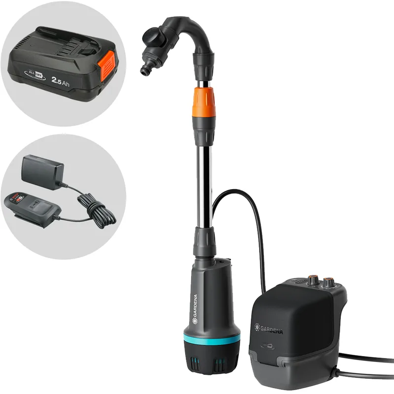 Gardena 2400 Comfort Automatic 18V P4A - Pompe immergée à batterie pour eaux claires - 18V/2,5Ah