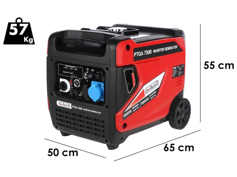 GeoTech Pro PTGA 7500 - Groupe électrogène inverter insonorisé sur chariot 5,8 kW - Continu 5,5 kW Monophasé