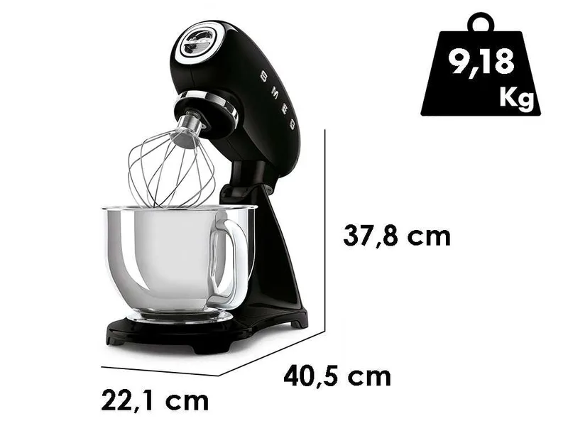 Smeg Full Color Noir - Batteur mélangeur planétaire - Cuve en acier inoxydable de 4,8 litres