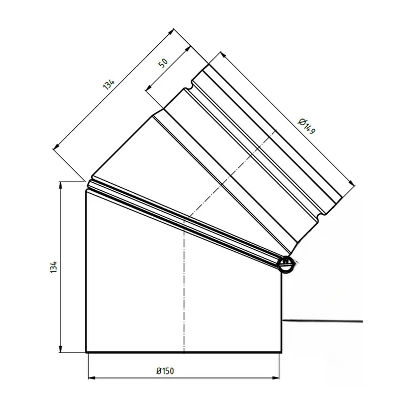 Raik coude LS diamètre 150/0-45° 2,00mm rétreint orientable 2-pièces noir
