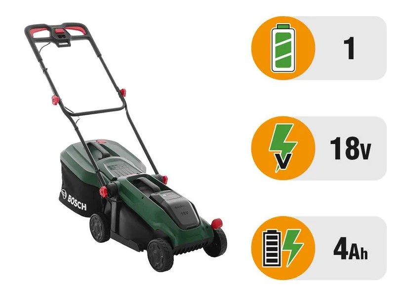 Bosch Rotak18V-34 - Tondeuse à gazon à batterie - 18 V/4 Ah - Largeur de coupe 34 cm