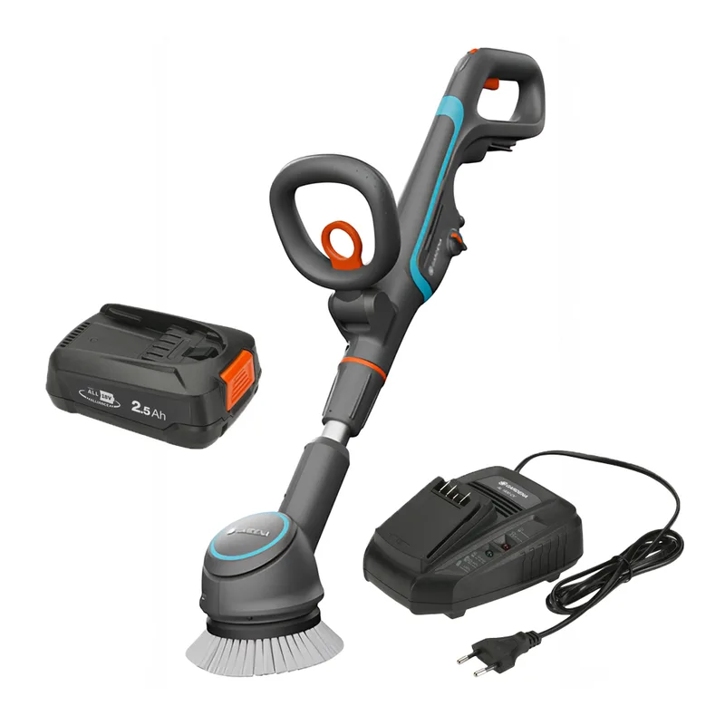 Gardena AquaBrush Compact 02/18V - Nettoyeur de sols à batterie - avec kit de démarrage 18V - 2,5Ah