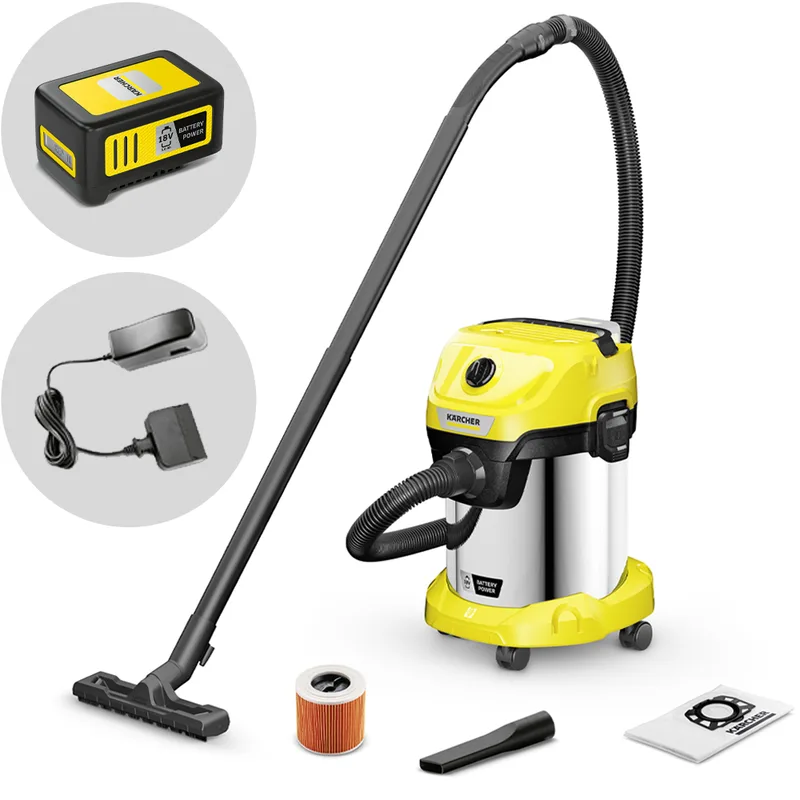 Karcher WD 3-18 S V-17/20 Battery Set - Aspirateur multifonction à batterie - Cuve inox - 17 L