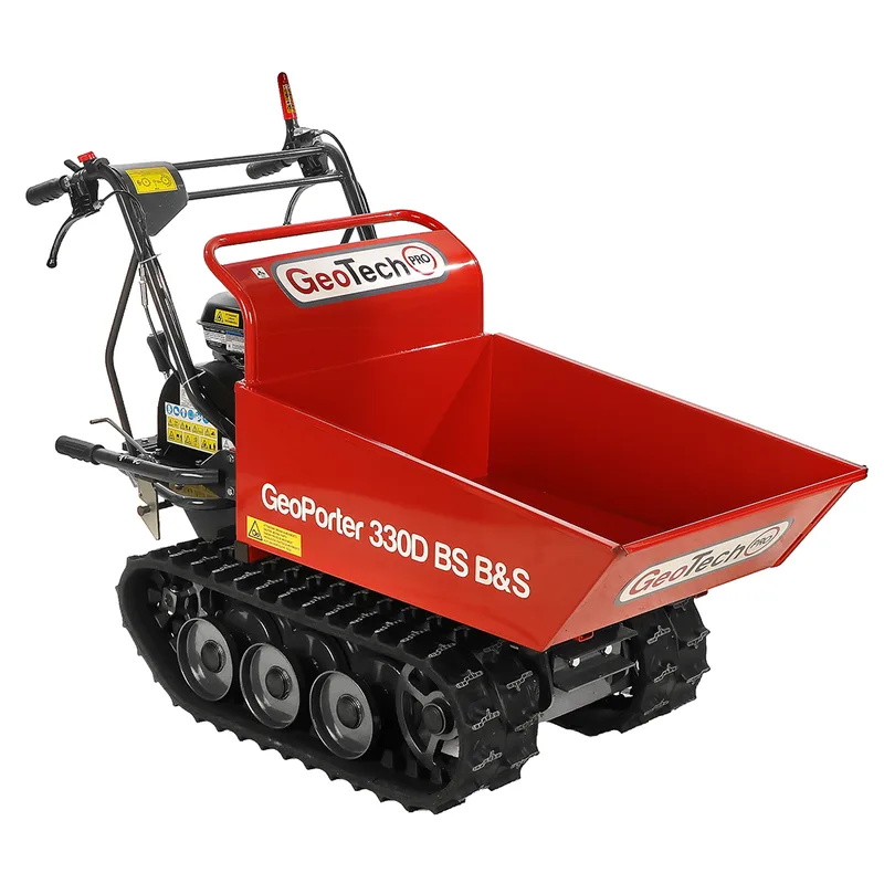 GeoTech Pro GeoPorter 330D B&S - Brouette motorisée à chenilles à 6 galets avec benne dumper - 300 kg