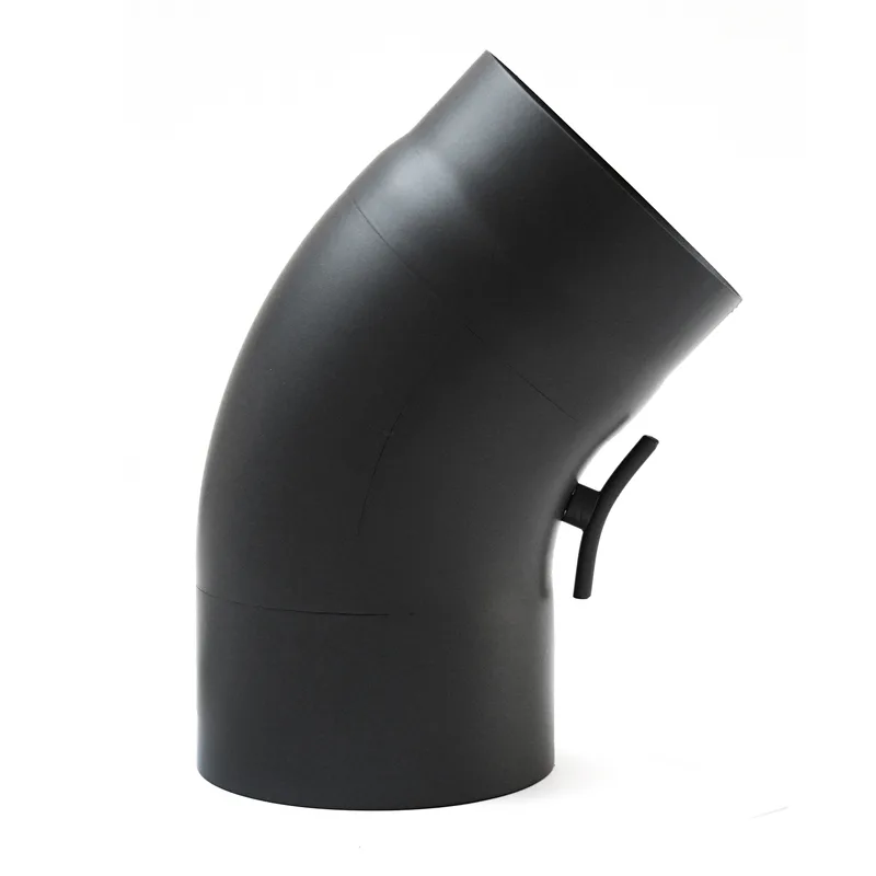 Raik Basic coude de tuyau de fumée 130mm noir 45° tiré avec porte pour tuyau de fumée / conduit de fumée