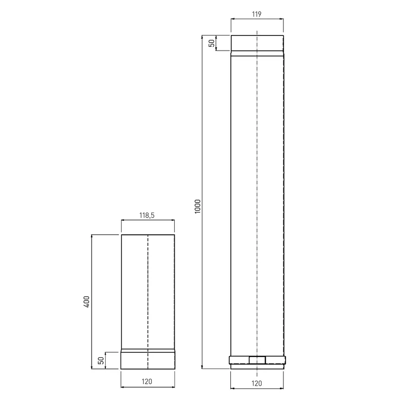 Tube de poêle / conduit de fumée émaillé 120mm - Longueur 1000mm tube télescopique blanc