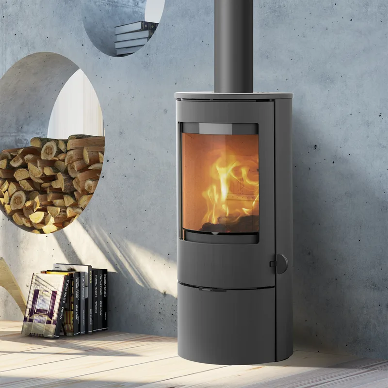 Poêle à bois Lotus Prestige Basic Gris, sortie de fumée par le haut