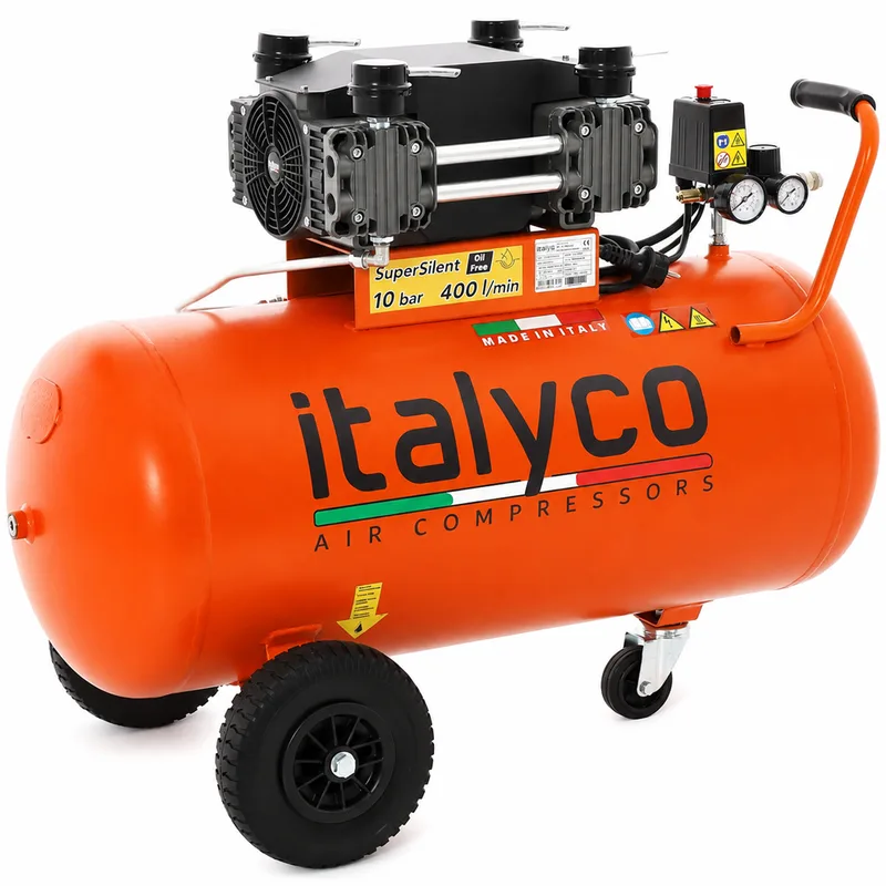 Italyco KP 100/3 OL - Compresseur d'air électrique monophasé silencieux - Sans huile - Moteur 3 CV - 100 L