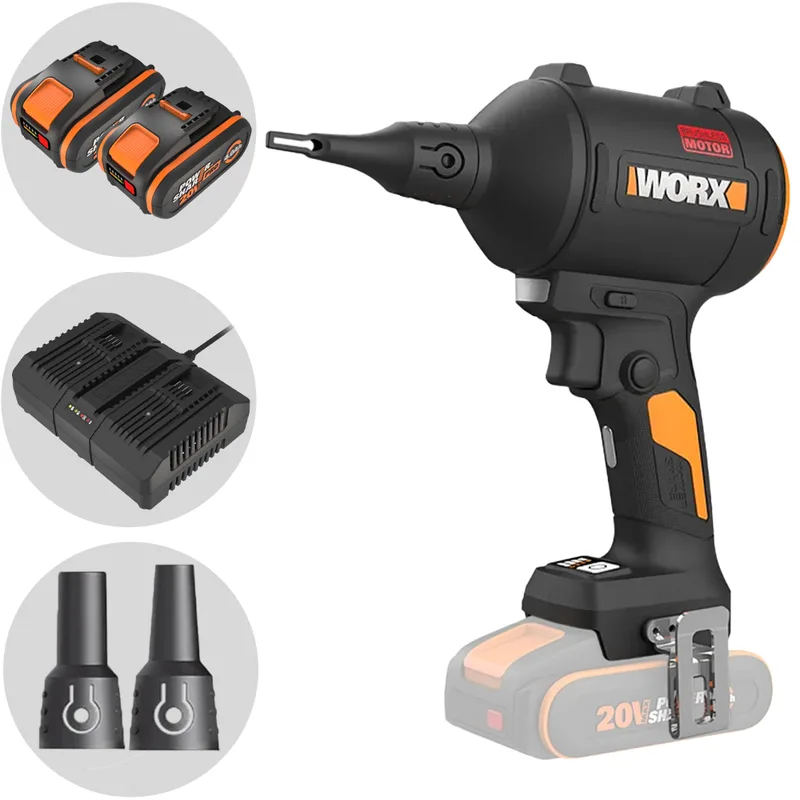 Worx Nitro WX099 - Souffleur de poussière portable à batterie - 2 x 20 V / 4 Ah - Chargeur double