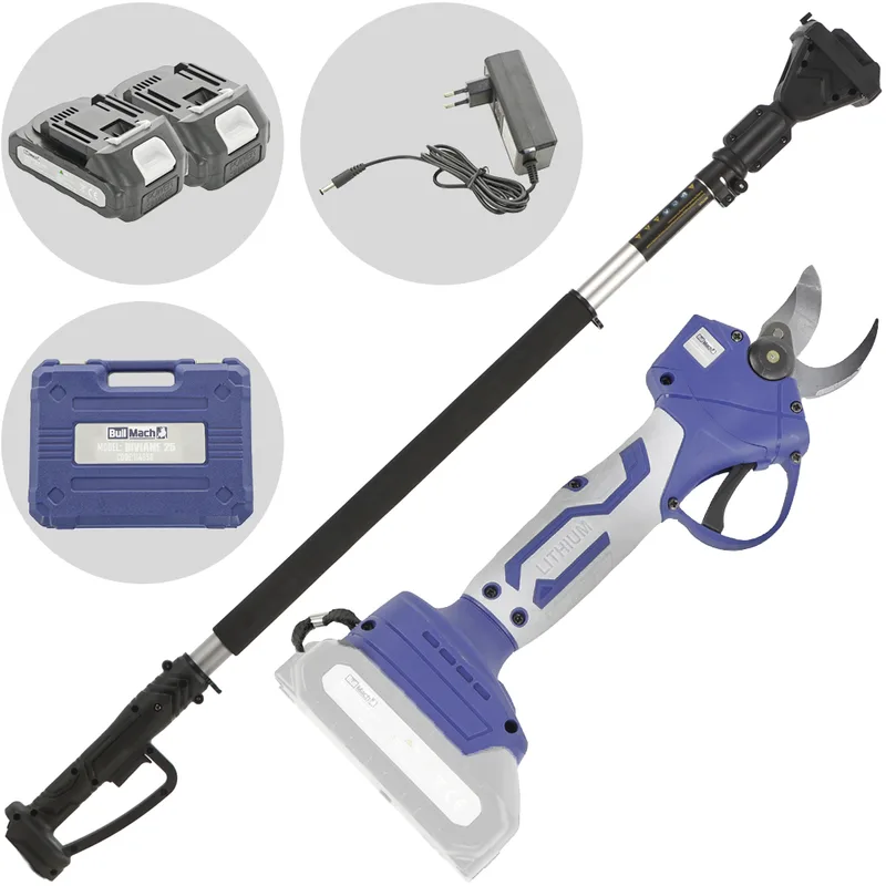 BullMach DIVIANE 25 - Sécateur électrique à batterie + Perche télescopique 130-200 cm - 2x21V 2Ah - Diamètre de coupe 25 mm