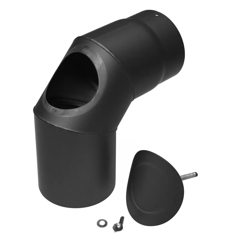 Raik Basic coude de tuyau de fumée 130mm noir 90° – 3 pièces avec porte pour tuyau de fumée / conduit de fumée