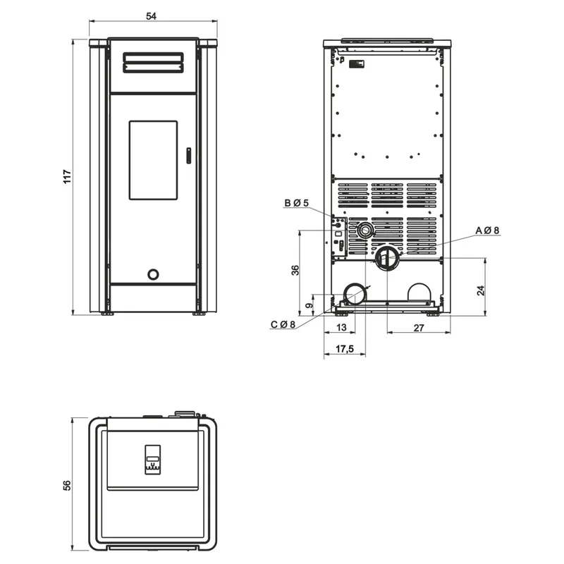 EK63 Metro 110+ Evo Poêle à granulés acier noir