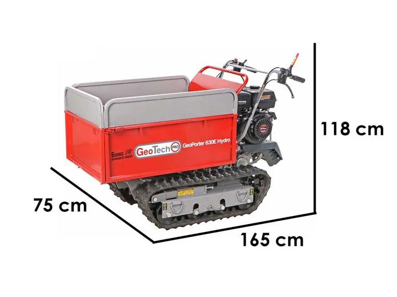 GeoTech Pro GeoPorter 630E Hydro - Brouette à moteur sur chenilles - benne extensible hydraulique 600Kg