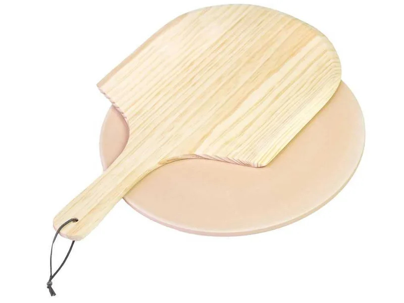 Set pierre ronde et pelle en bois pour pizza